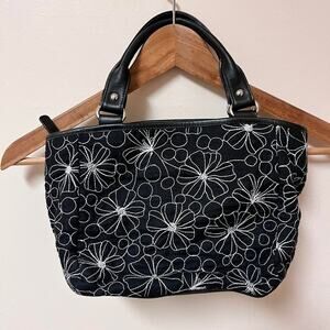 Black and white floral embroidered